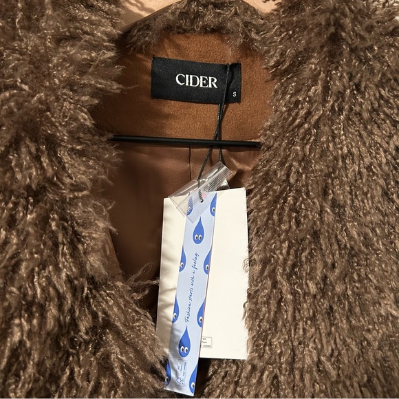 NWT Cider Brown Faux Suede Faux Fur Collar Oversized Coat - Picture 6 of 6